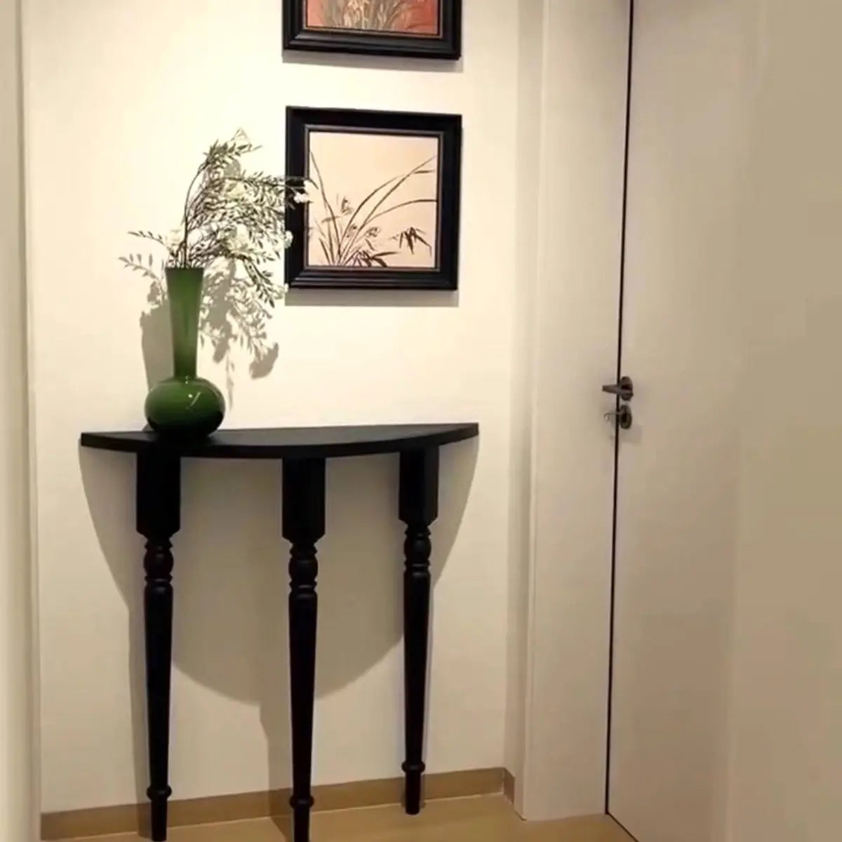 Black Entryway Half Moon Three Legs Wood Console Table Image - 3