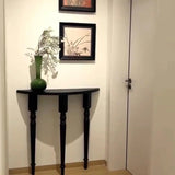 Black Entryway Half Moon Three Legs Wood Console Table Image - 3
