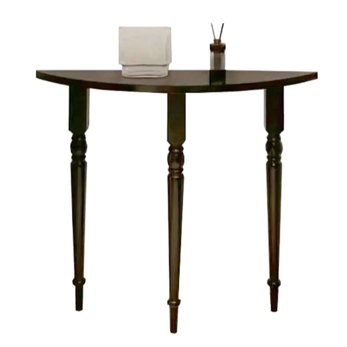 Black Entryway Half Moon Three Legs Wood Console Table Image - 4