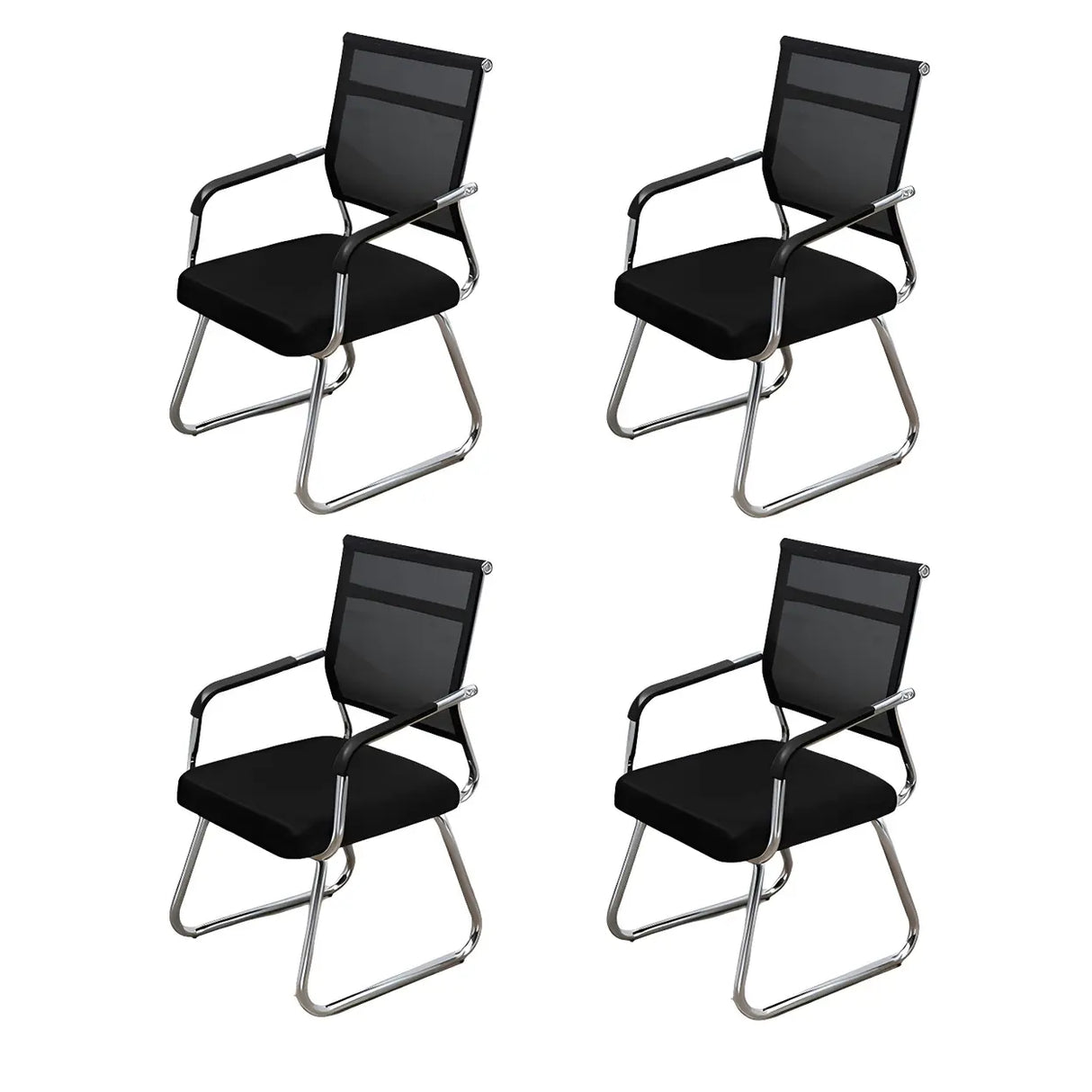 Black Ergonomic Design Modern Mesh Sled Base Office Chair Image - 20