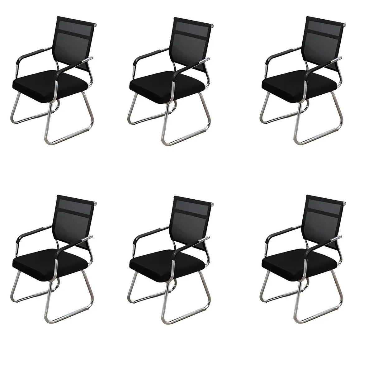 Black Ergonomic Design Modern Mesh Sled Base Office Chair Image - 21