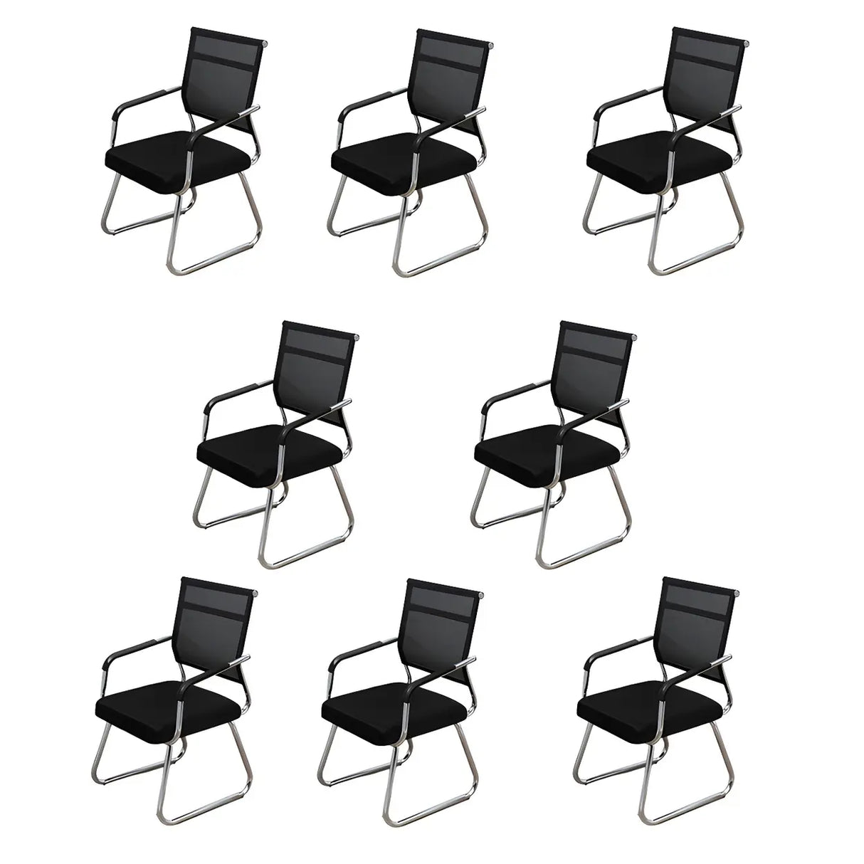 Black Ergonomic Design Modern Mesh Sled Base Office Chair Image - 22