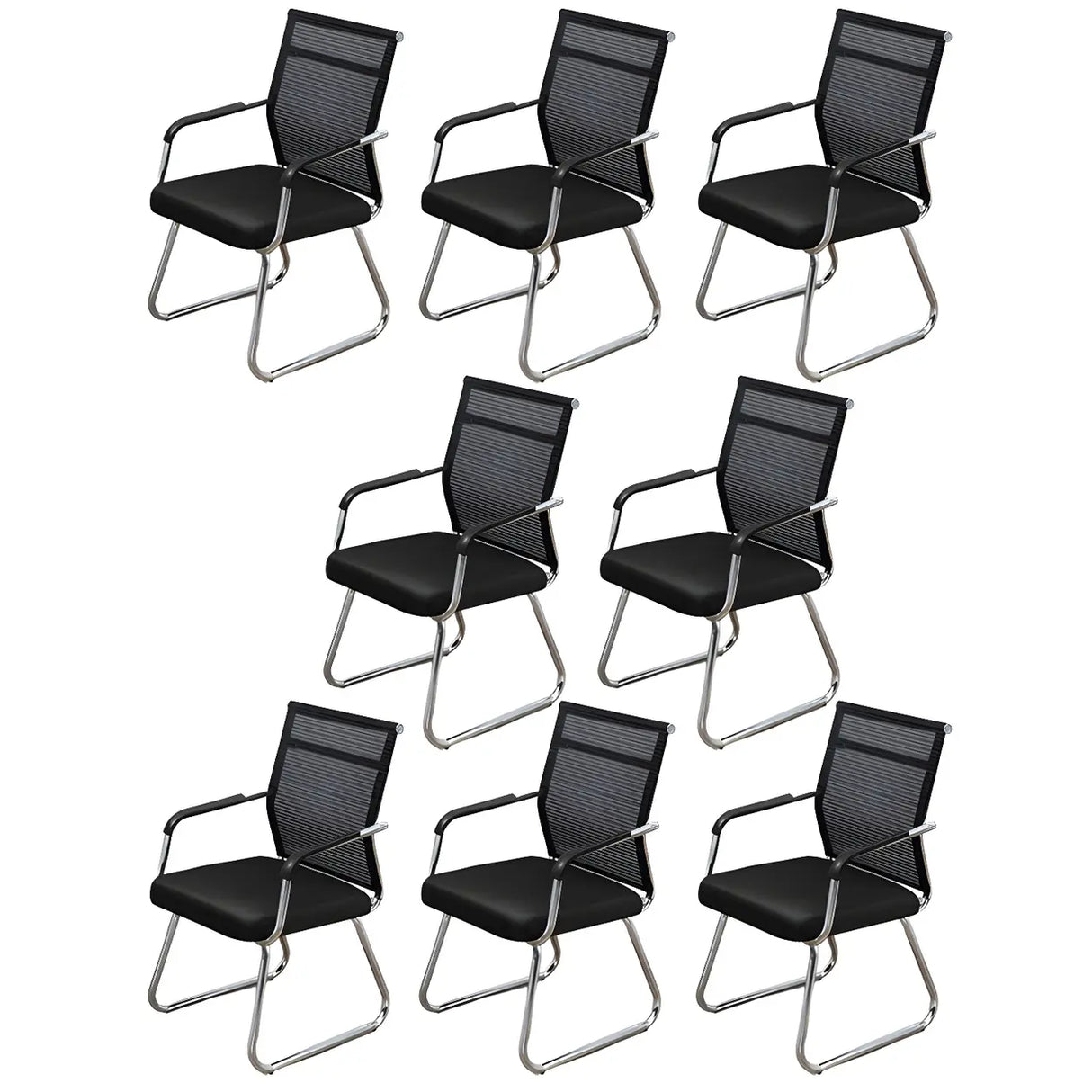 Black Ergonomic Design Modern Mesh Sled Base Office Chair Image - 27