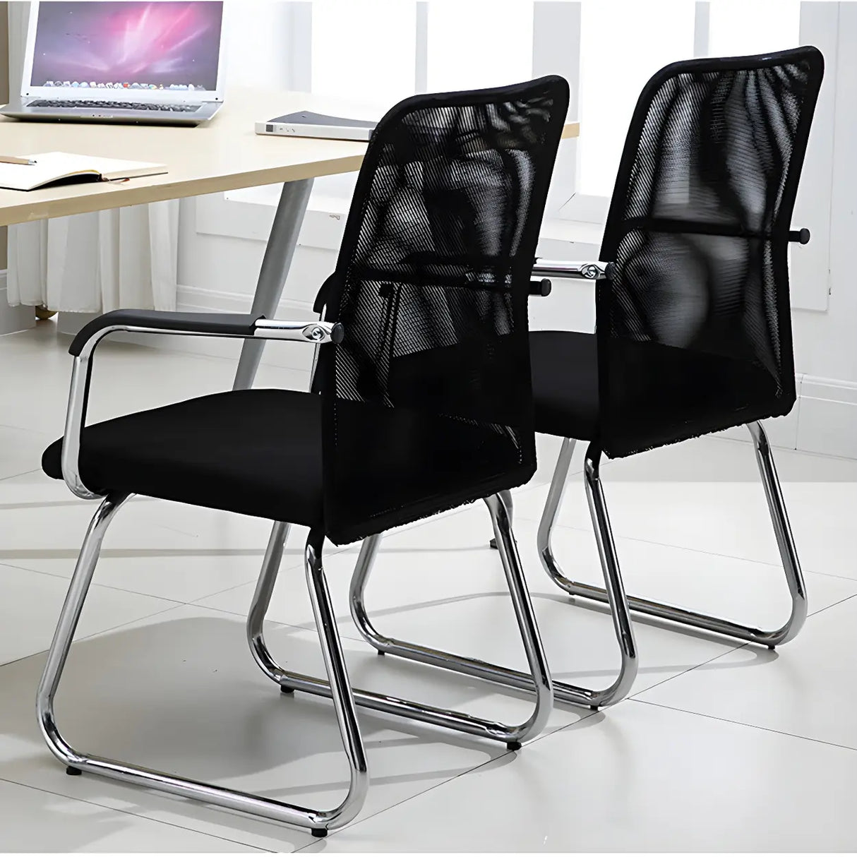 Black Ergonomic Design Modern Mesh Sled Base Office Chair Image - 4