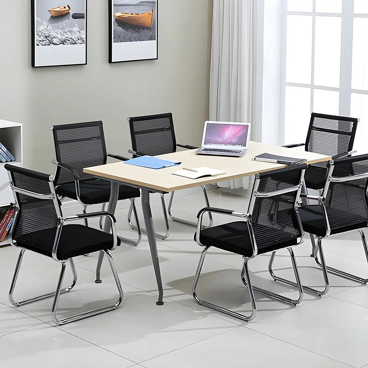 Black Ergonomic Design Modern Mesh Sled Base Office Chair Image - 5
