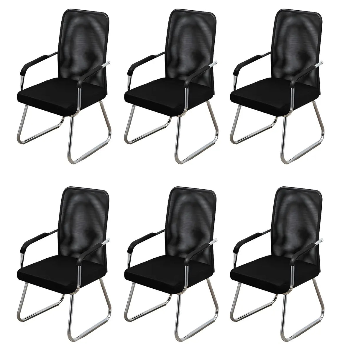 Black Ergonomic Design Modern Mesh Sled Base Office Chair Image - 56