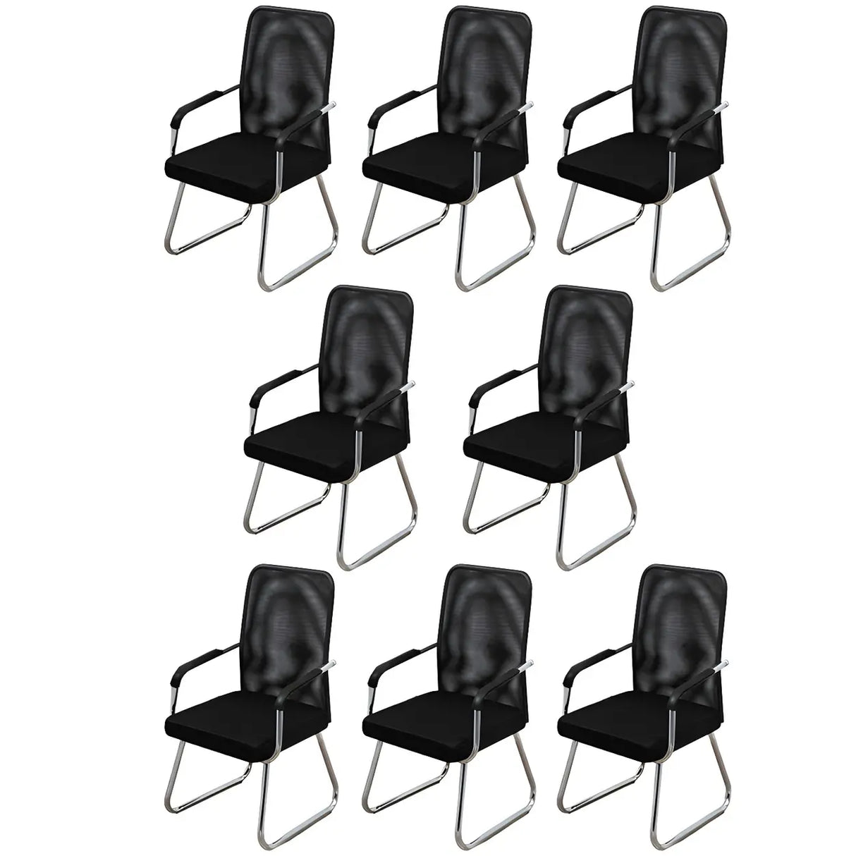 Black Ergonomic Design Modern Mesh Sled Base Office Chair Image - 57