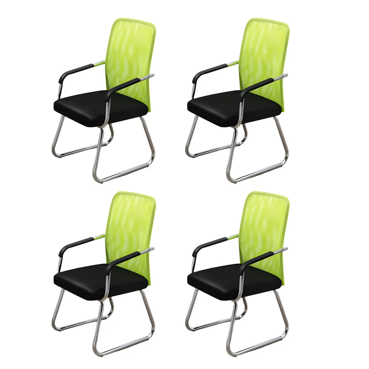 Black Ergonomic Design Modern Mesh Sled Base Office Chair Image - 6