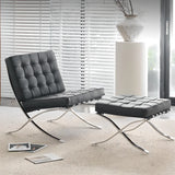 Black Faux Leather Loose Back Side Chair with Footrest Image - 1