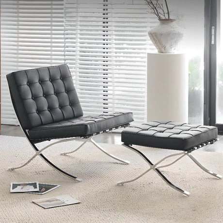 Black Faux Leather Loose Back Side Chair with Footrest Image - 1