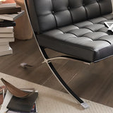 Black Faux Leather Loose Back Side Chair with Footrest Image - 11