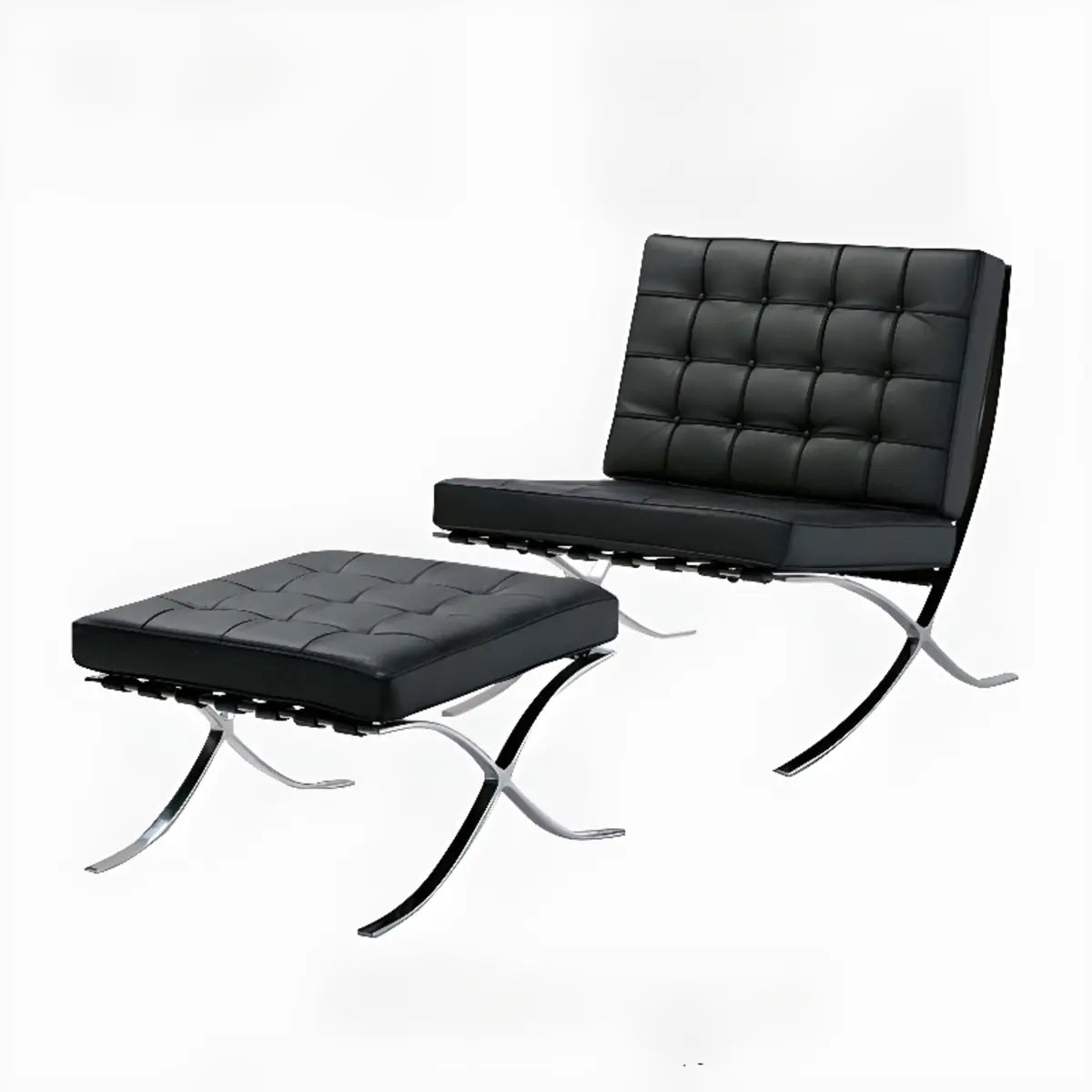 Black Faux Leather Loose Back Side Chair with Footrest Image - 5