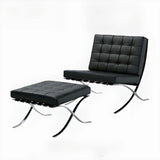 Black Faux Leather Loose Back Side Chair with Footrest Image - 5