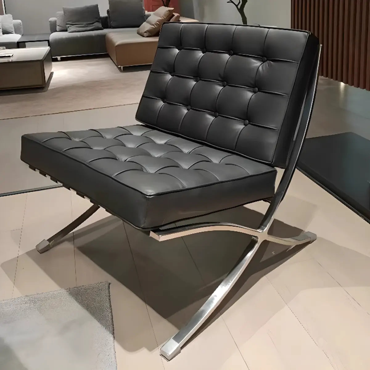 Black Faux Leather Loose Back Side Chair with Footrest Image - 8