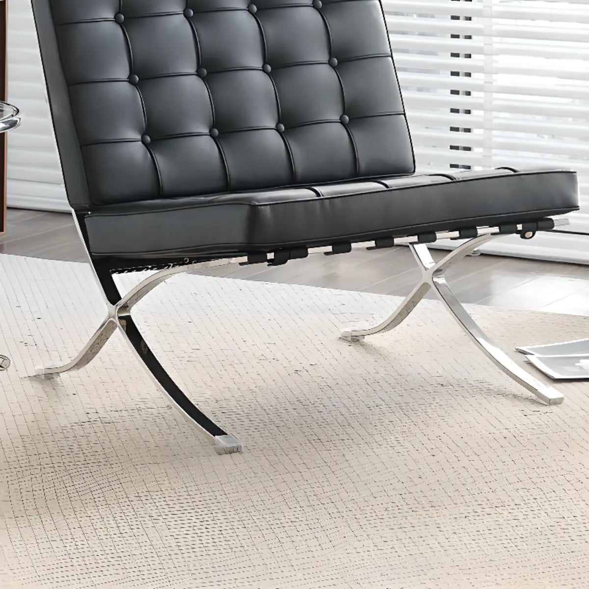 Black Faux Leather Loose Back Side Chair with Footrest Image - 9