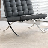 Black Faux Leather Loose Back Side Chair with Footrest Image - 9