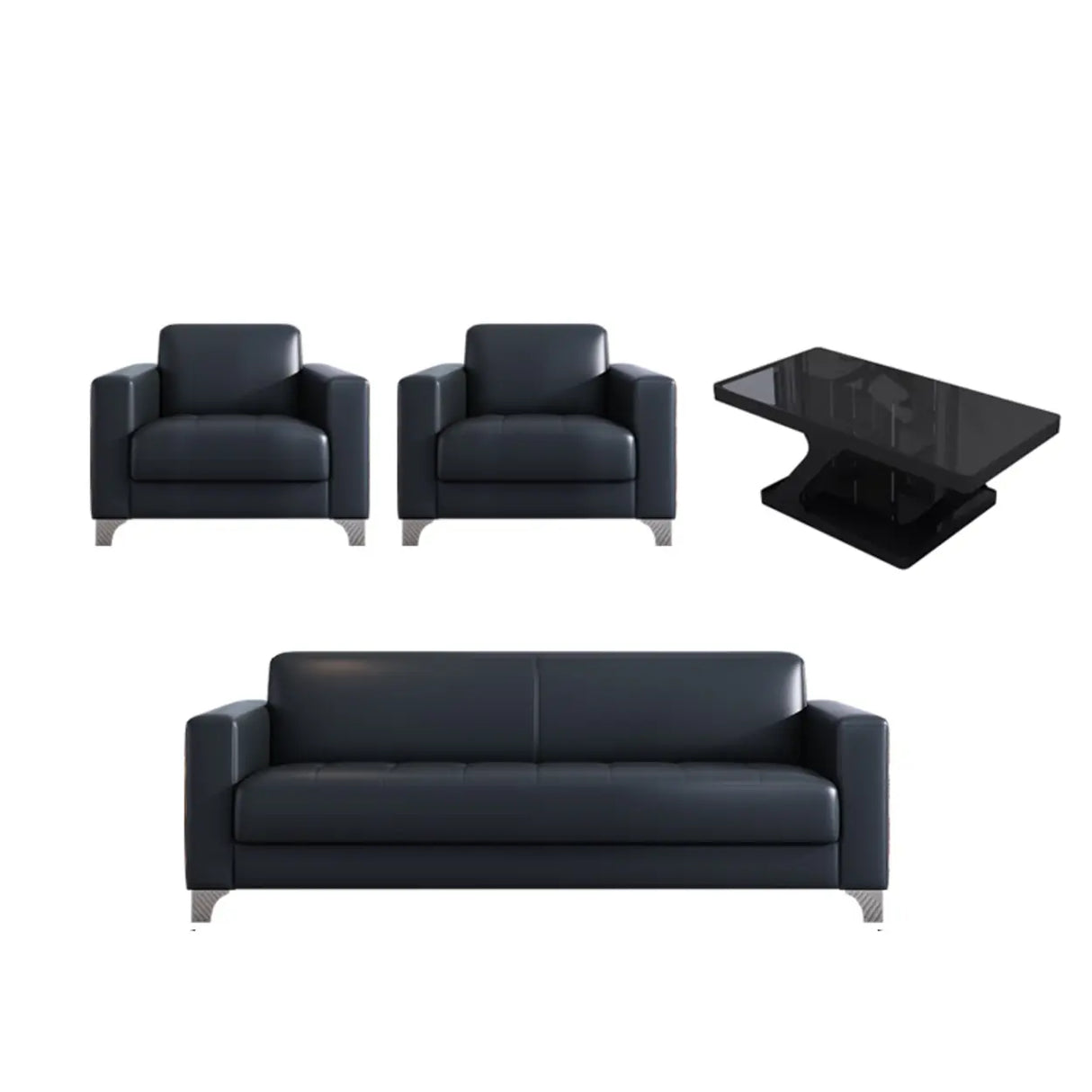Black Faux Leather Reception Sofa Set with Tables Image - 11