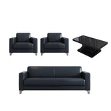Black Faux Leather Reception Sofa Set with Tables Image - 11