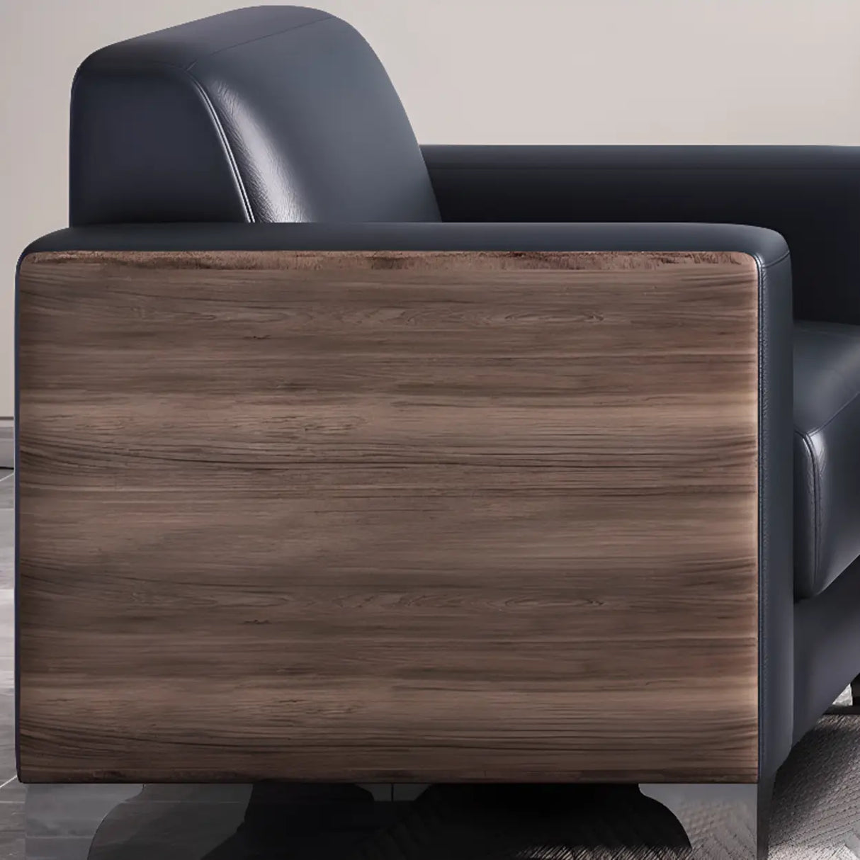 Black Faux Leather Reception Sofa Set with Tables Image - 12