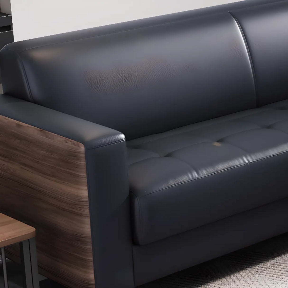 Black Faux Leather Reception Sofa Set with Tables Image - 13