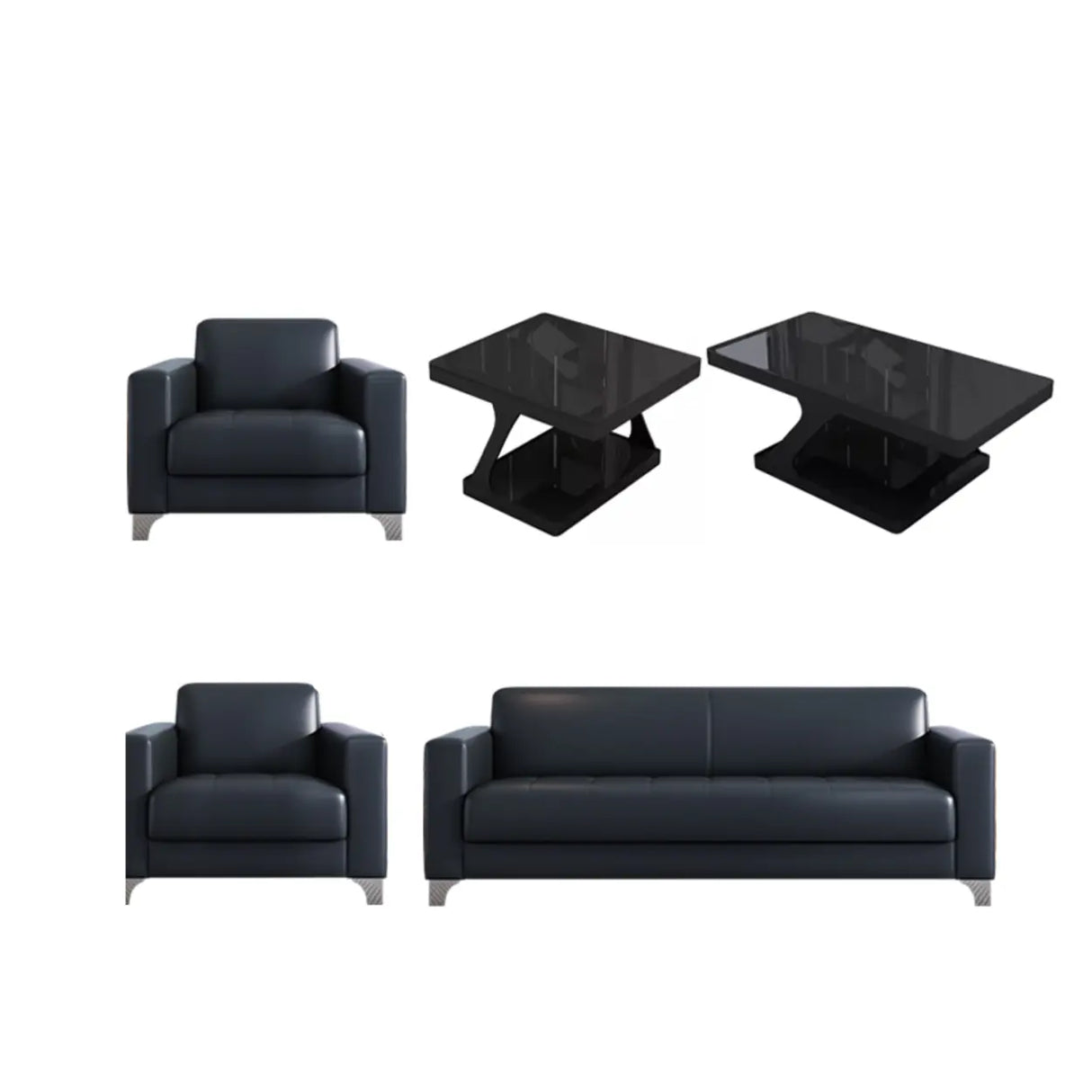 Black Faux Leather Reception Sofa Set with Tables Image - 14
