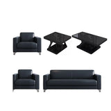 Black Faux Leather Reception Sofa Set with Tables Image - 14