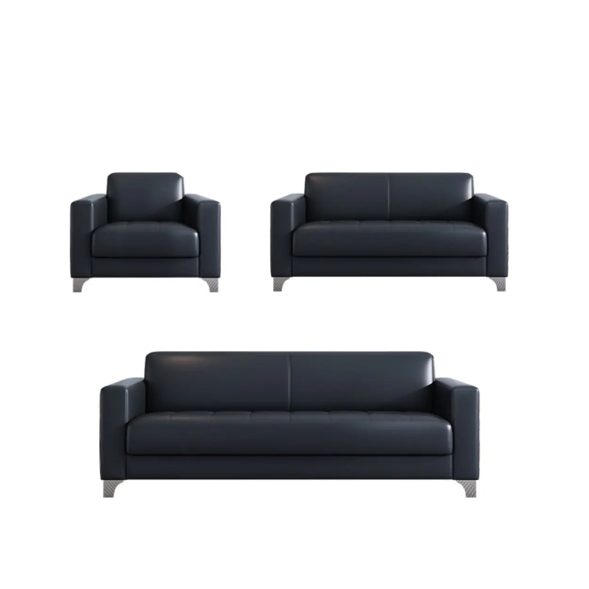 Black Faux Leather Reception Sofa Set with Tables Image - 15