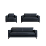 Black Faux Leather Reception Sofa Set with Tables Image - 15
