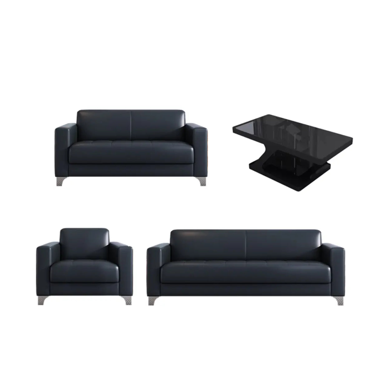 Black Faux Leather Reception Sofa Set with Tables Image - 16