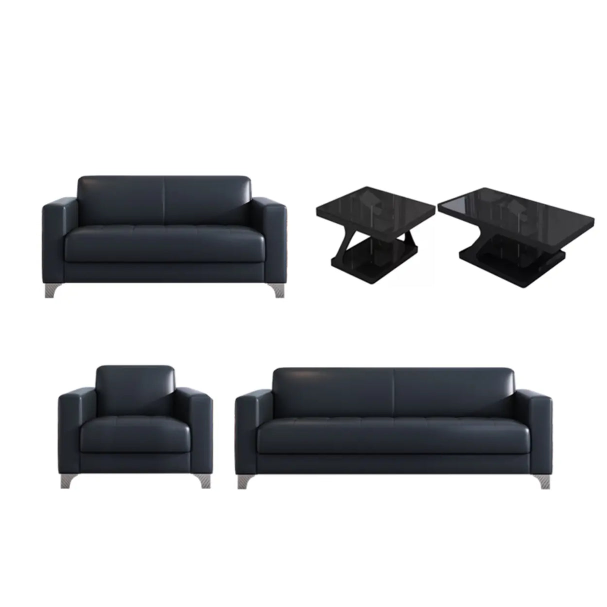 Black Faux Leather Reception Sofa Set with Tables Image - 17
