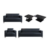 Black Faux Leather Reception Sofa Set with Tables Image - 17