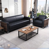 Black Faux Leather Reception Sofa Set with Tables Image - 4