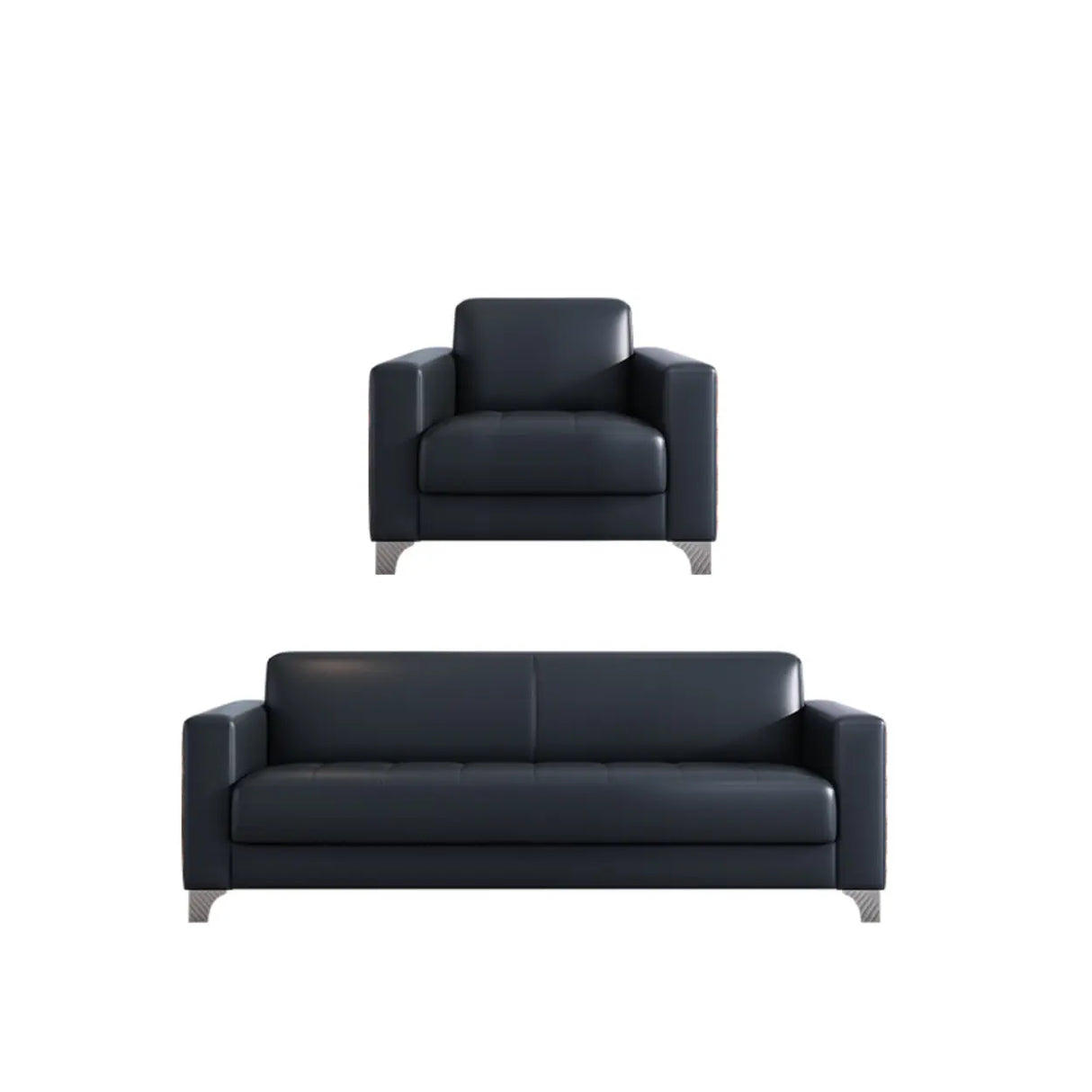 Black Faux Leather Reception Sofa Set with Tables Image - 7