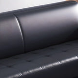 Black Faux Leather Reception Sofa Set with Tables Image - 8