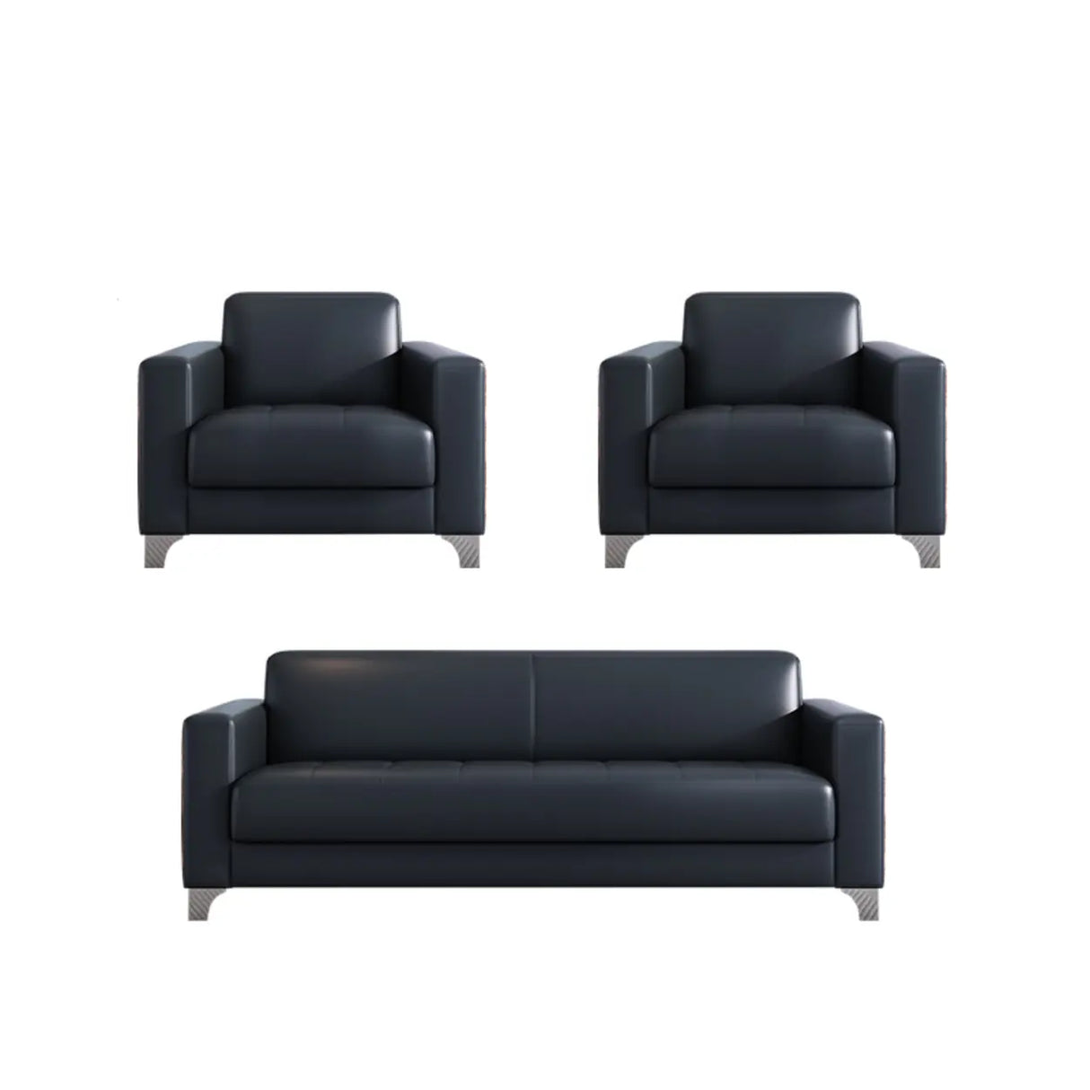 Black Faux Leather Reception Sofa Set with Tables Image - 9