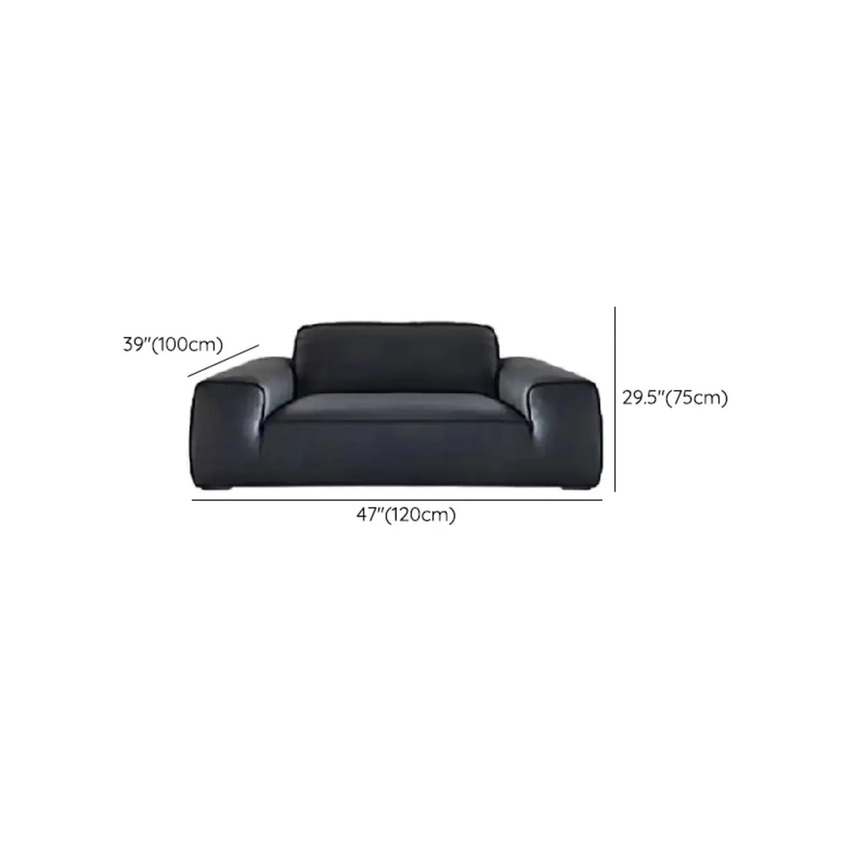 Black Faux Leather Square Arm Concealed Support Sofa 