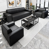 Black Faux Leather Tight Back Concealed Support Sofa Image - 1