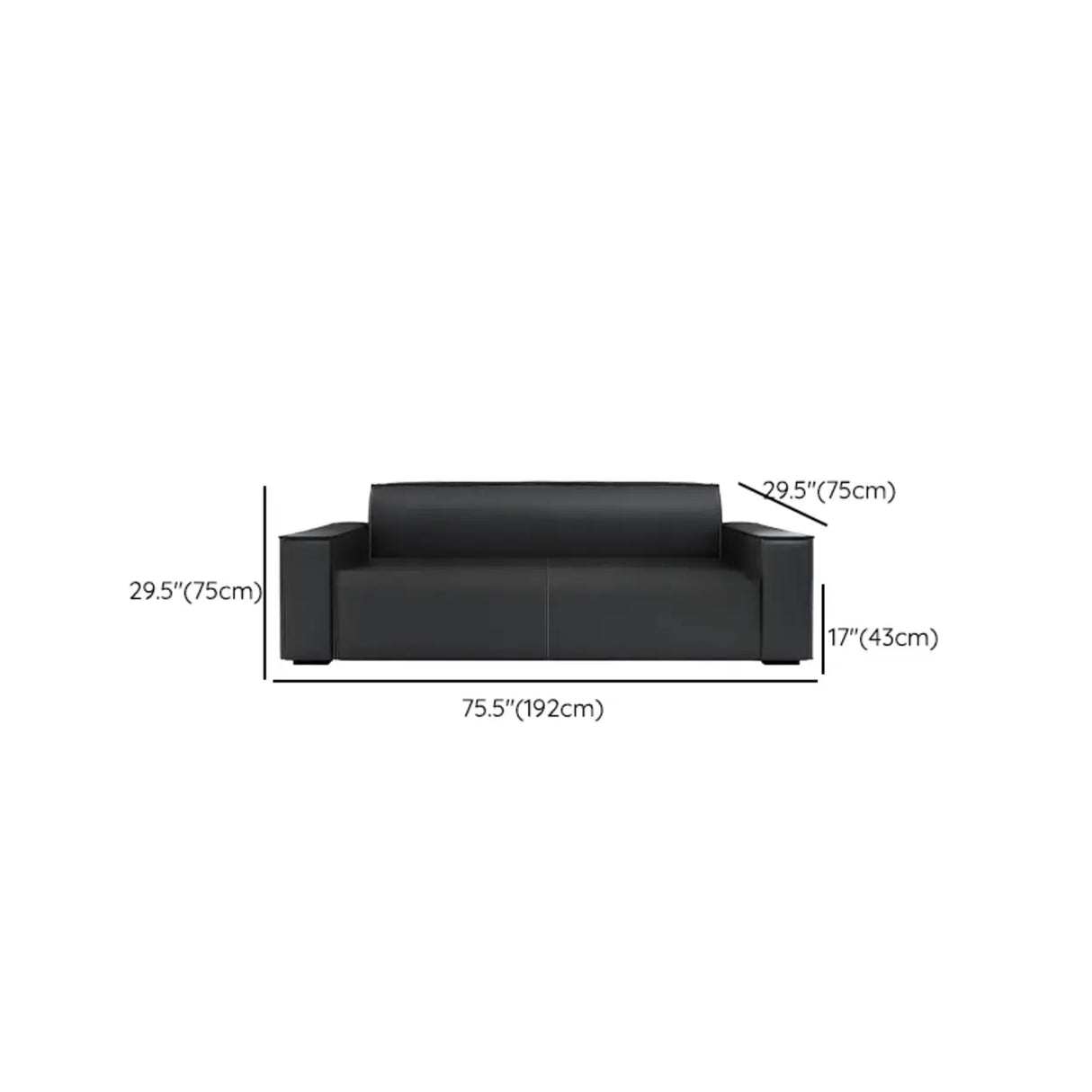 Black Faux Leather Tight Back Concealed Support Sofa Image - 12