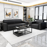 Black Faux Leather Tight Back Concealed Support Sofa Image - 2