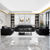 Black Faux Leather Tight Back Concealed Support Sofa Image - 4