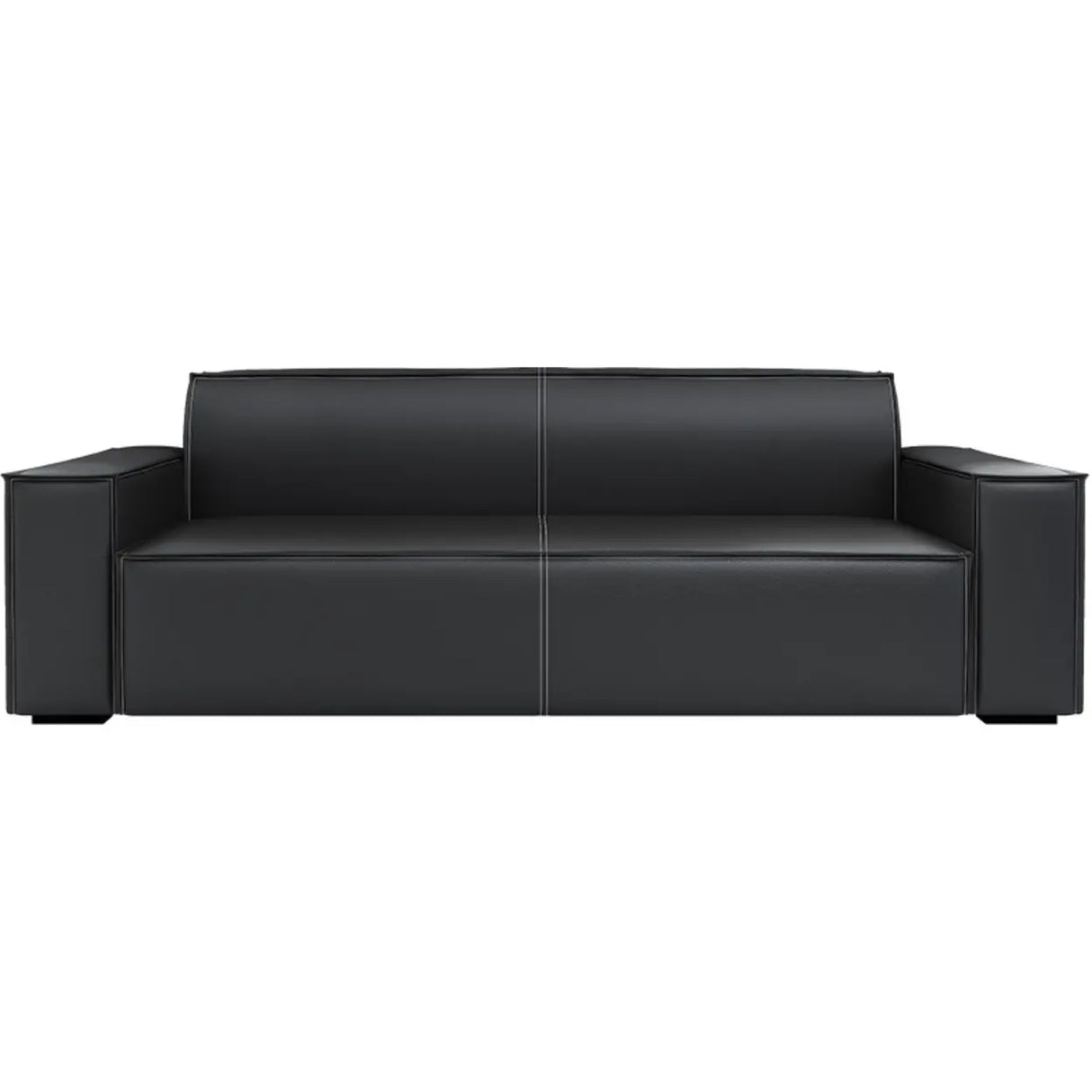Black Faux Leather Tight Back Concealed Support Sofa Image - 5