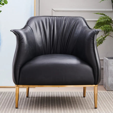 Black Faux Leather Tight Back Metal Four Legs Arm Chair Image - 1