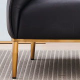 Black Faux Leather Tight Back Metal Four Legs Arm Chair Image - 12