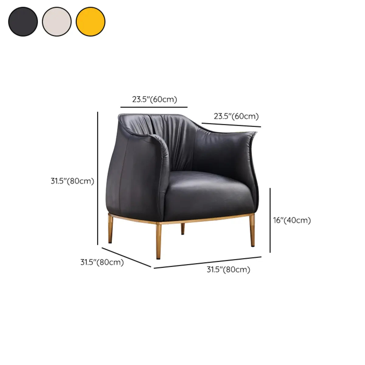 Black Faux Leather Tight Back Metal Four Legs Arm Chair 