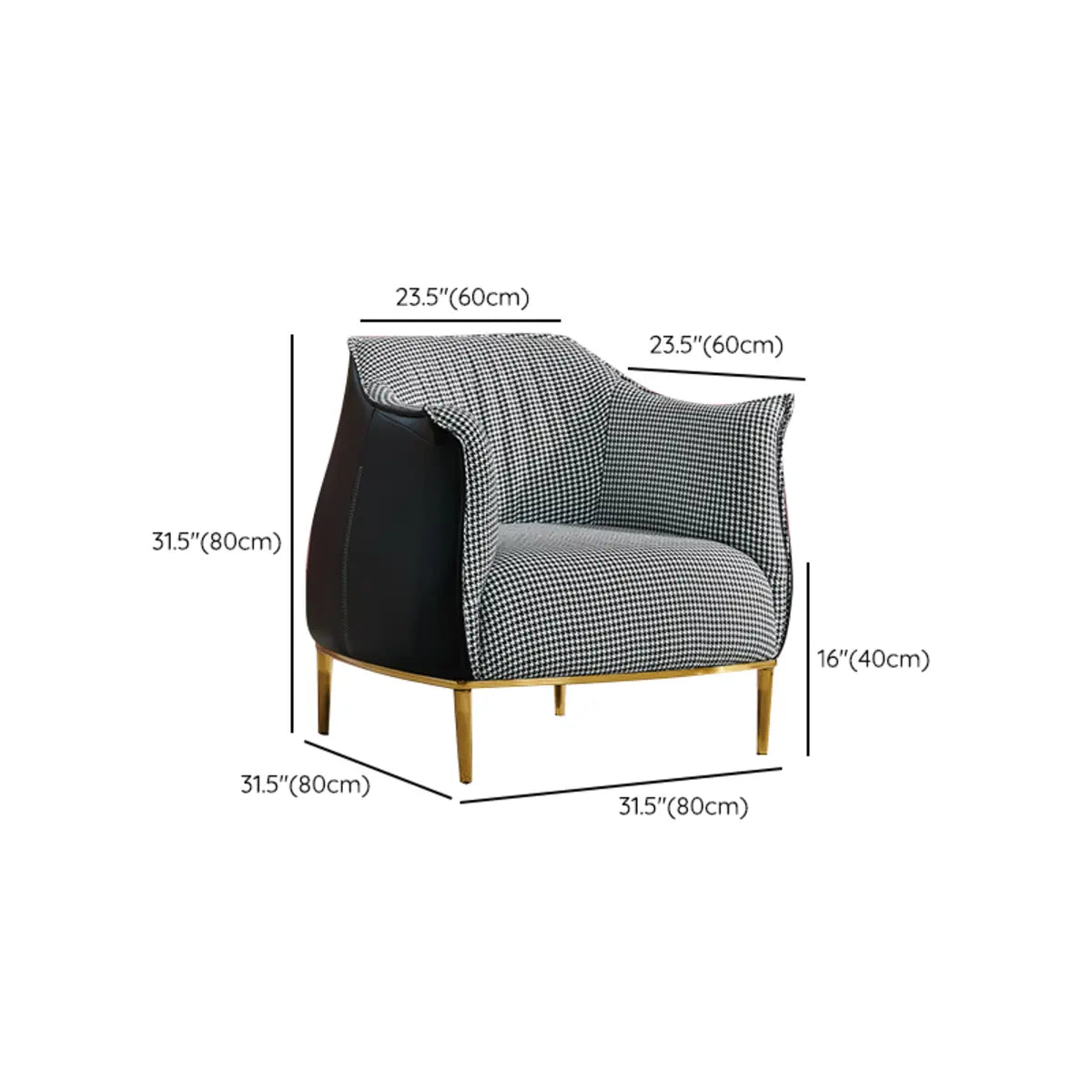 Black Faux Leather Tight Back Metal Four Legs Arm Chair Image - 14