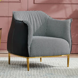 Black Faux Leather Tight Back Metal Four Legs Arm Chair Image - 2