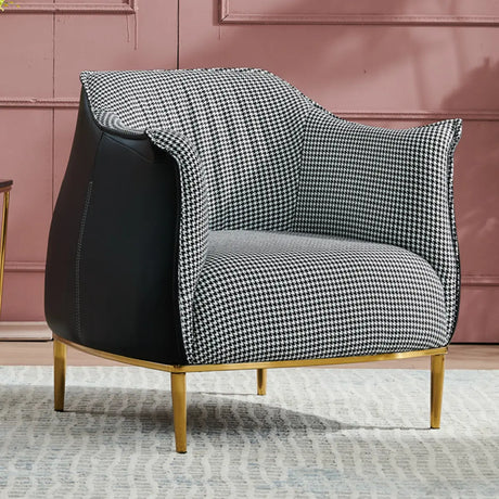 Black Faux Leather Tight Back Metal Four Legs Arm Chair Image - 2
