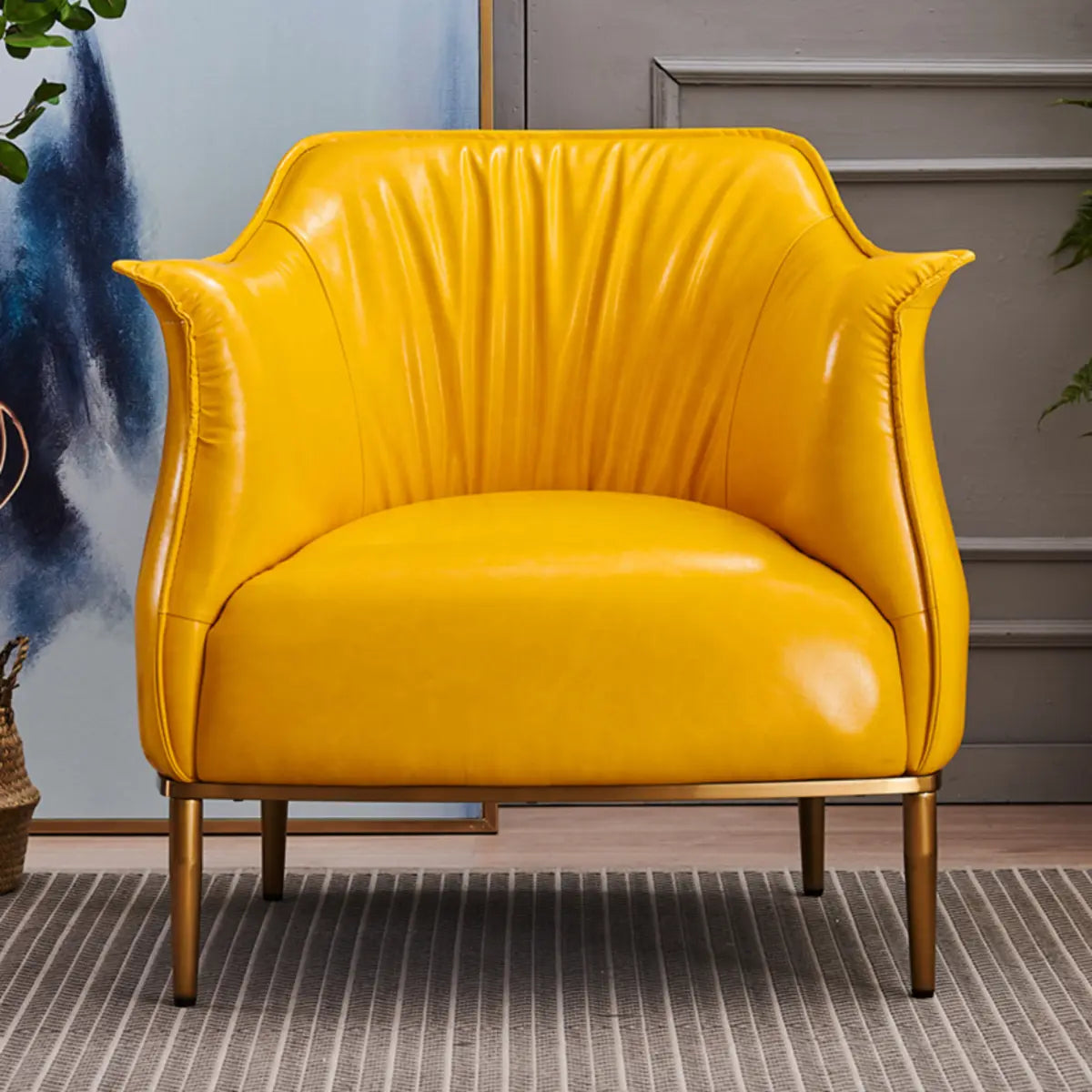 Black Faux Leather Tight Back Metal Four Legs Arm Chair Image - 5