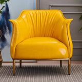Black Faux Leather Tight Back Metal Four Legs Arm Chair Image - 5