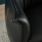 Black Faux Leather Tight Back Metal Four Legs Arm Chair Image - 6
